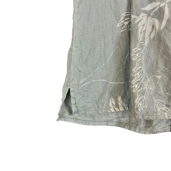 Ilse Menck 100% Linen Blouse Cap Sleeve Button Front Drawstring Collar Gray 36 - Picture 3 of 9